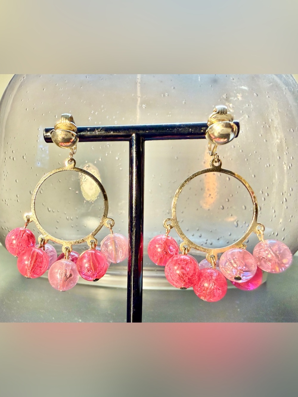 Vintage 1960s Signed Sarah Coventry Silver Tone Pink Beaded Dangle Earrings